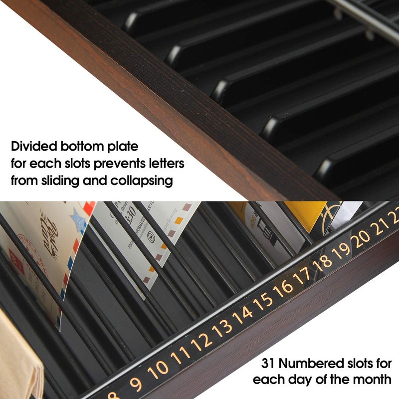 J JACKCUBE DESIGN JACKCUBE Design Wood Monthly Office Desktop Bill & Mail & File Organizer Storage with Steel Divider Holder 31section, Entryway or Printer table Living room Kitchen (MK487A) - Image 2